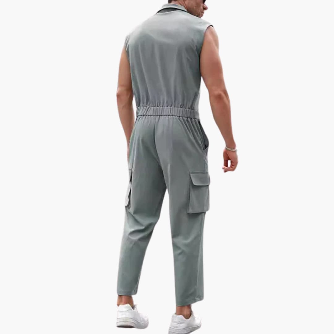 Combinaison sans manches pour hommes avec poches cargo et patte de boutonnage