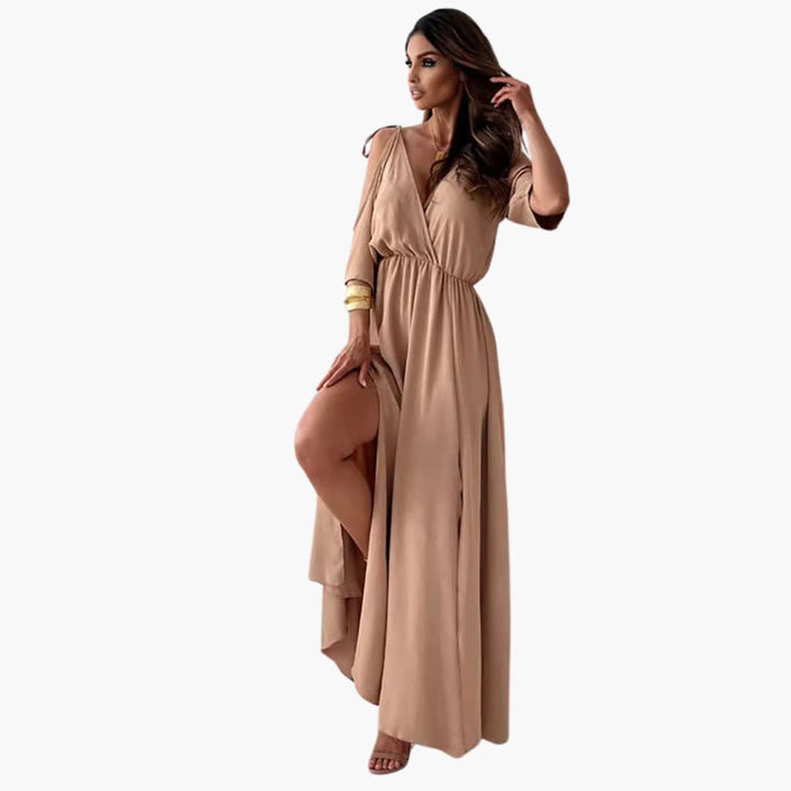 Robe maxi avec décolleté en V et fente – Mode de soirée pour femmes