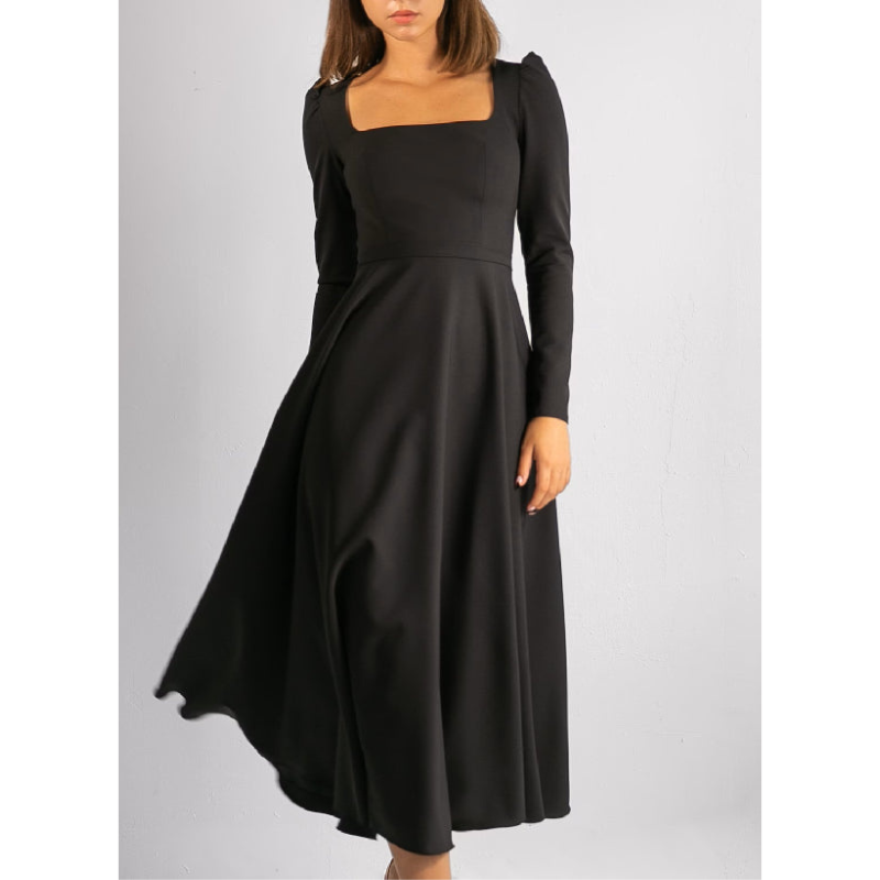 Robe Maxi à Manches Longues pour Invitées de Mariage A-Ligne