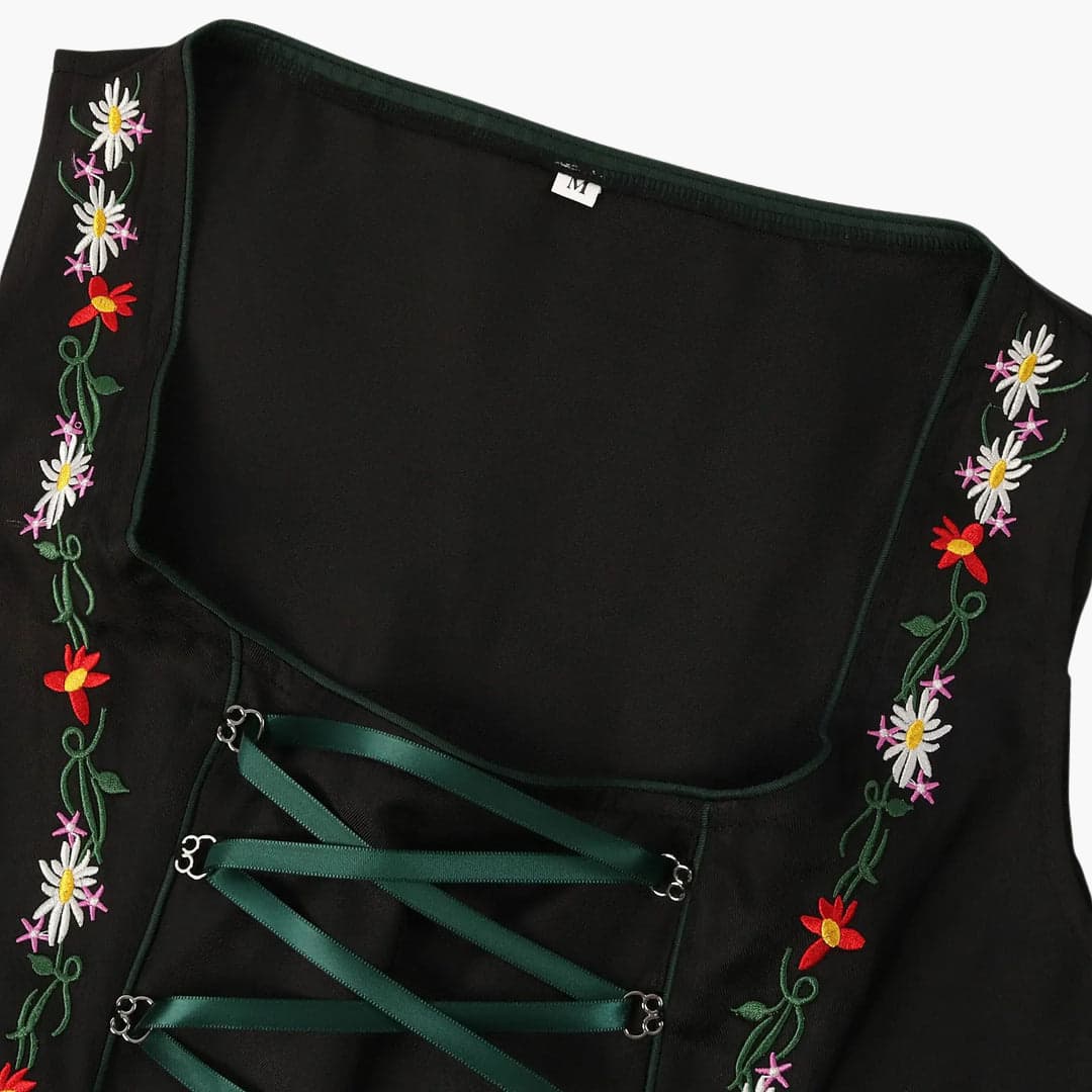 Robe Dirndl brodée avec tablier pour femmes - Oktoberfest 2025