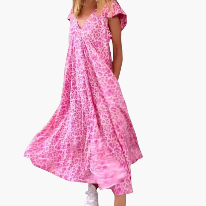 Robe maxi léopard pour femmes – Décolleté en V et coupe décontractée