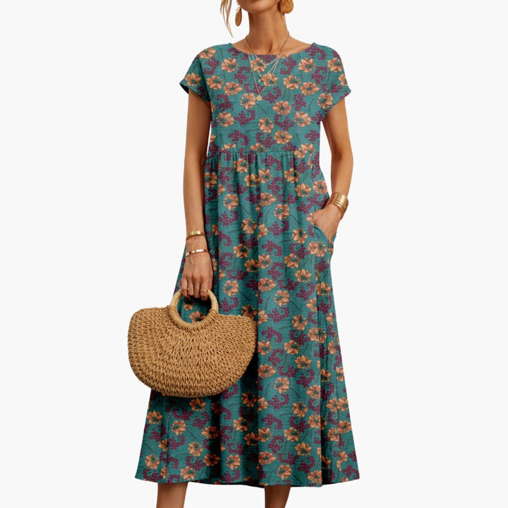 Robe midi boho à manches courtes - pour femmes au style d'été