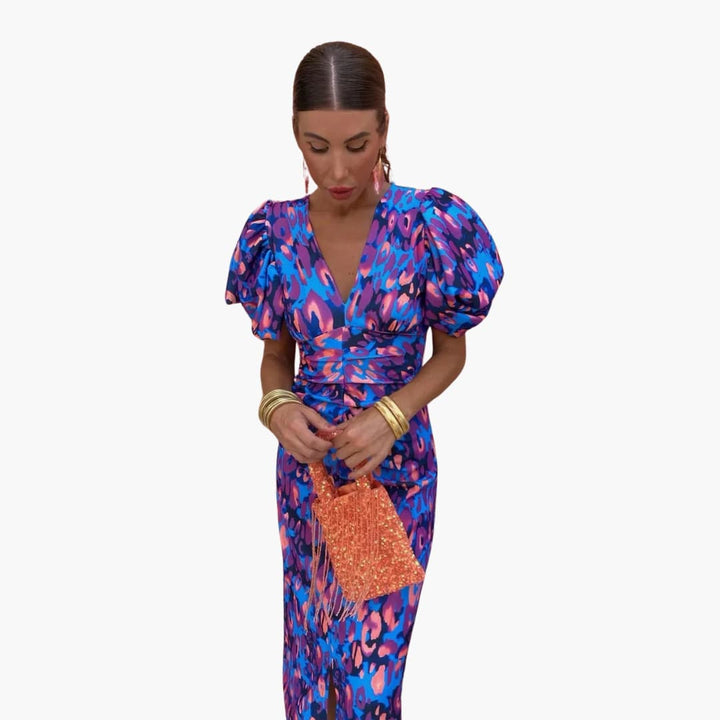 Robe midi à manches bouffantes - Tenue d'été élégante pour femmes