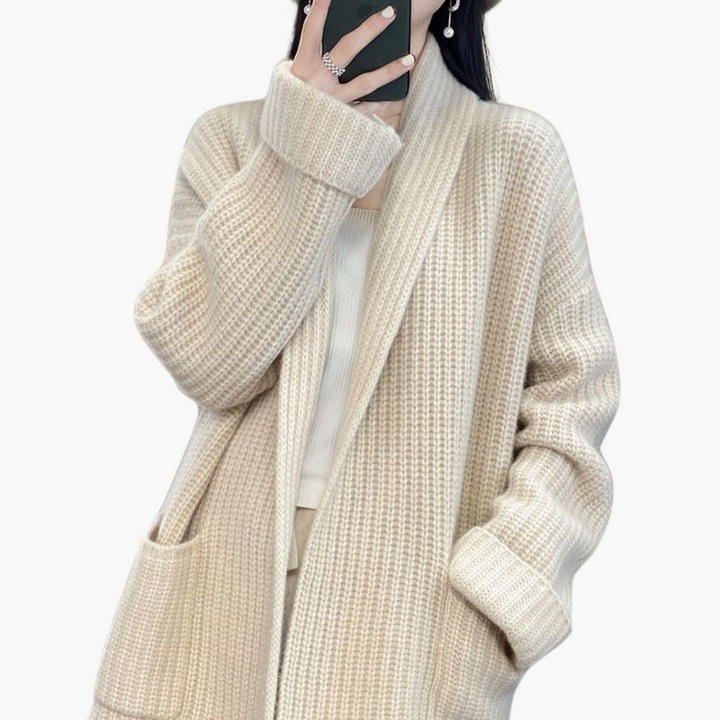 Cardigan femme avec décolleté en V et poches avant