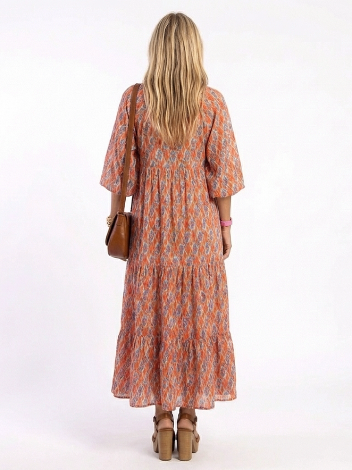 Amara | Robe midi à imprimé géométrique et décolleté en V