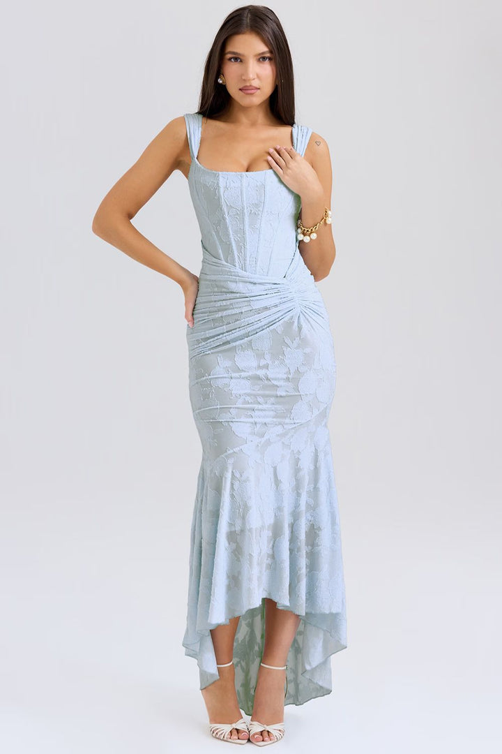 Robe Maxi Celeste avec décolleté en V profond