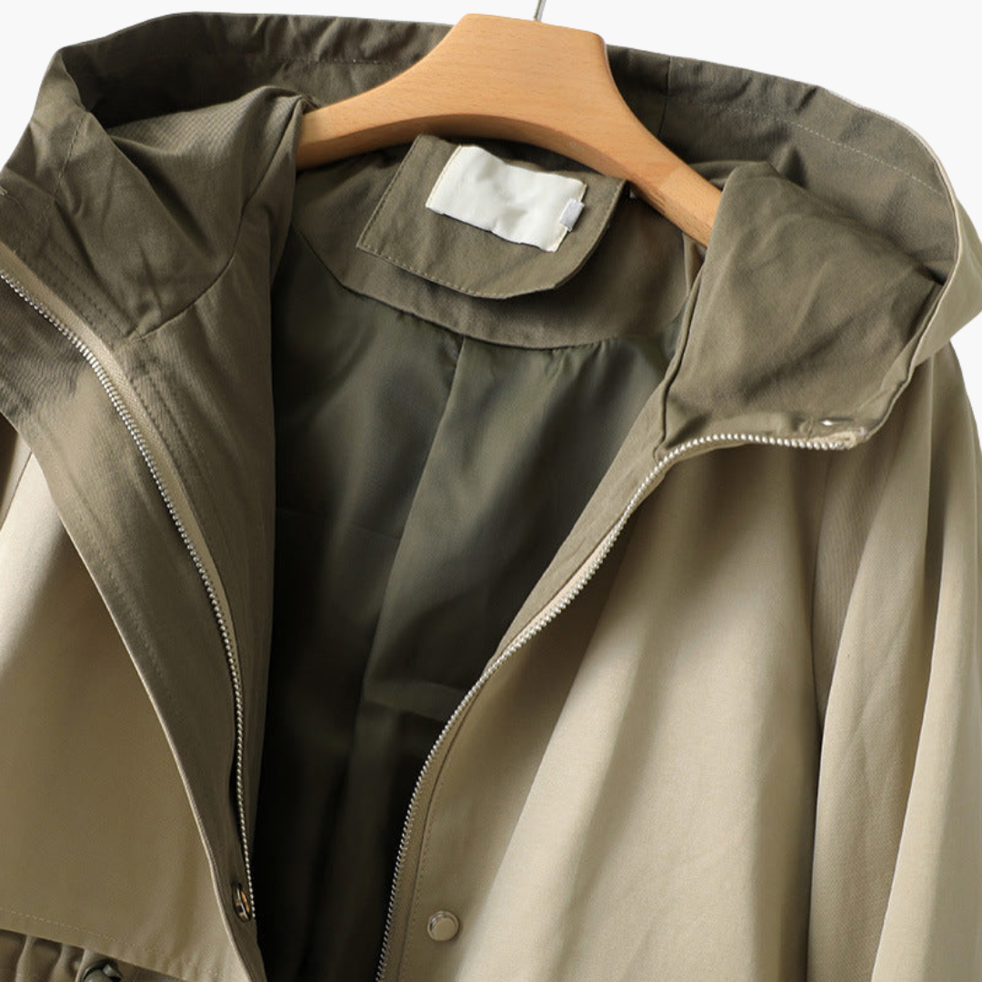 Manteau trench pour femmes avec capuche et fermeture éclair