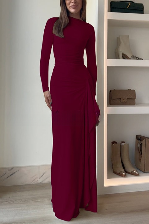 Carina - Robe maxi drapée à manches longues