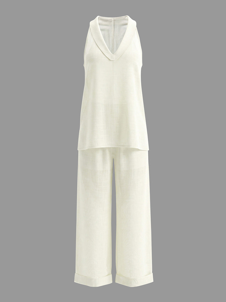 Ensemble deux pièces à col en V, sans manches – débardeur + pantalon
