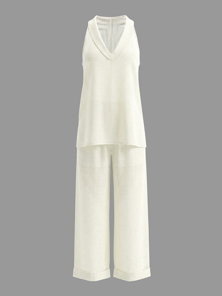 Ensemble deux pièces à col en V, sans manches – débardeur + pantalon