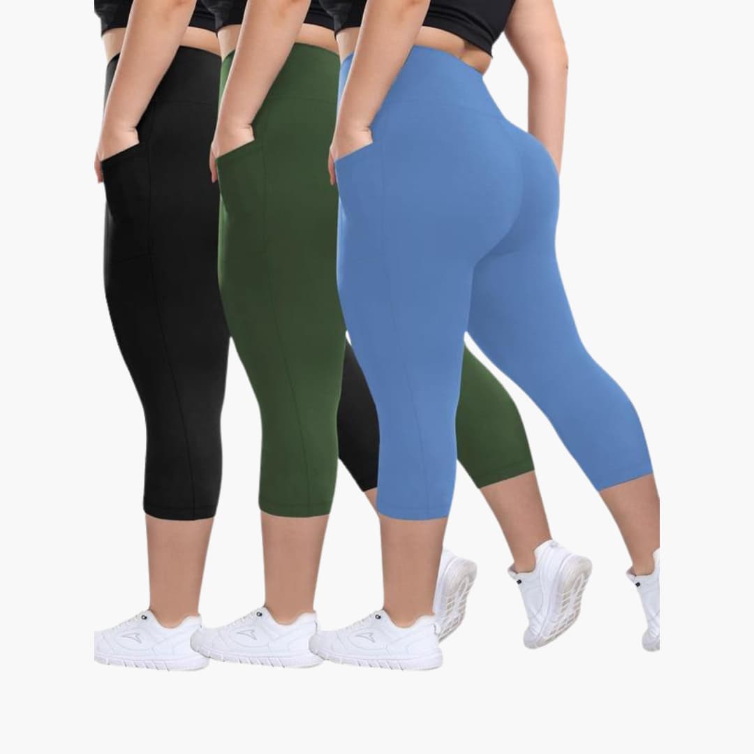 Ensemble de Leggings Capri - Pour Femmes Taille Haute Sport