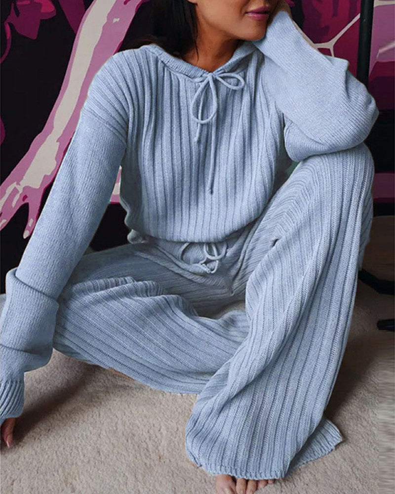 Ensemble de loungewear en tricot côtelé, confortable, stylé et polyvalent pour femmes