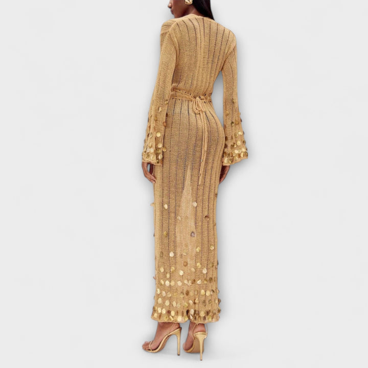Kathleen - Robe maxi en tricot doré de Dolly