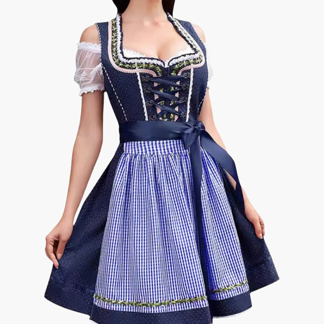 Dirndl Oktoberfest 2025 avec dentelle et tablier à carreaux pour femmes
