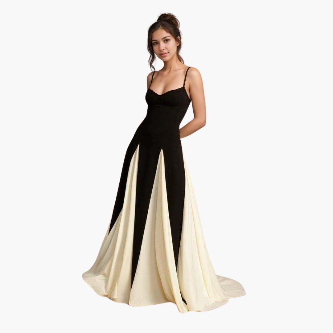 Robe Maxi Colorblock pour Femmes – Élégante avec Décolleté en Cœur