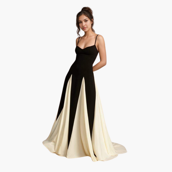 Robe Maxi Colorblock pour Femmes – Élégante avec Décolleté en Cœur