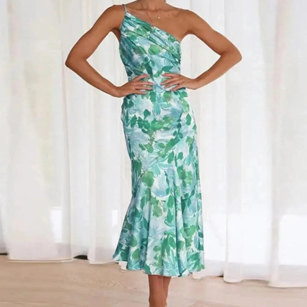 KORDULA - ROBE MIDI ASYMÉTRIQUE AVEC MOTIF
