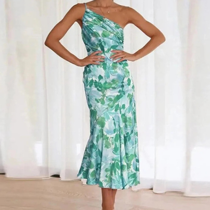KORDULA - ROBE MIDI ASYMÉTRIQUE AVEC MOTIF
