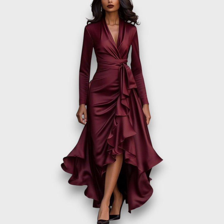 Marcelline – Robe maxi drapée avec volants
