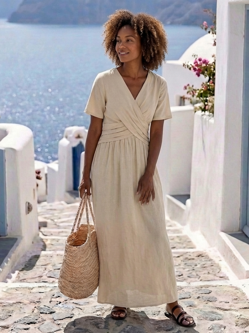 Alvara | Robe midi portefeuille pour femmes décolleté en V Élégante