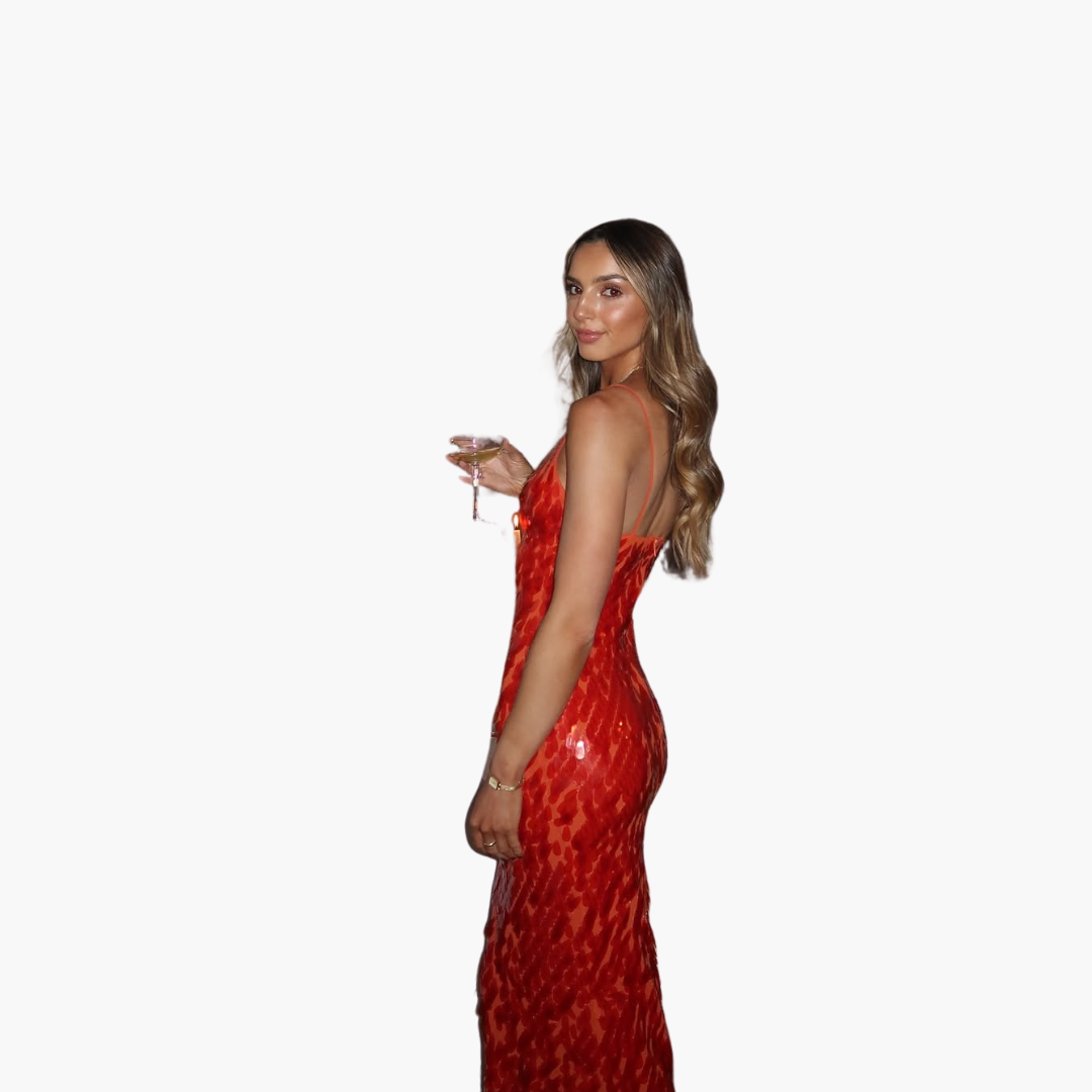 Robe de soirée pailletée pour femmes - Maxi avec décolleté en V