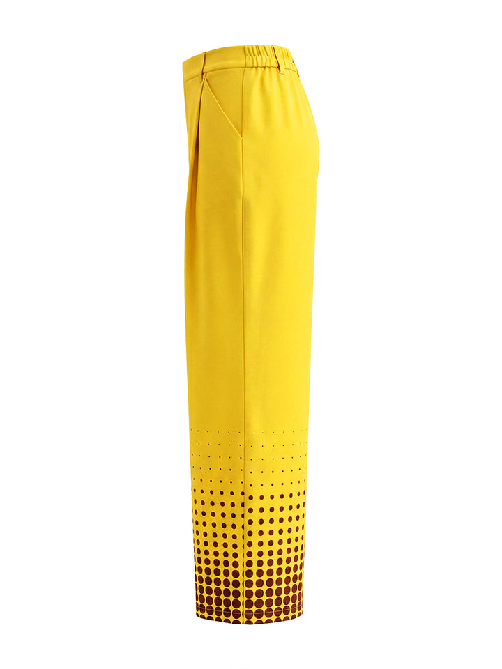 Pantalon de tailleur ample taille haute, à pois, à empiècements, couleur contrastée