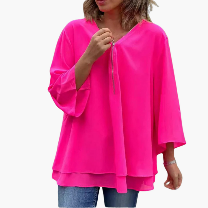 T-shirt à manches longues à demi-zip - Haut décontracté pour femmes