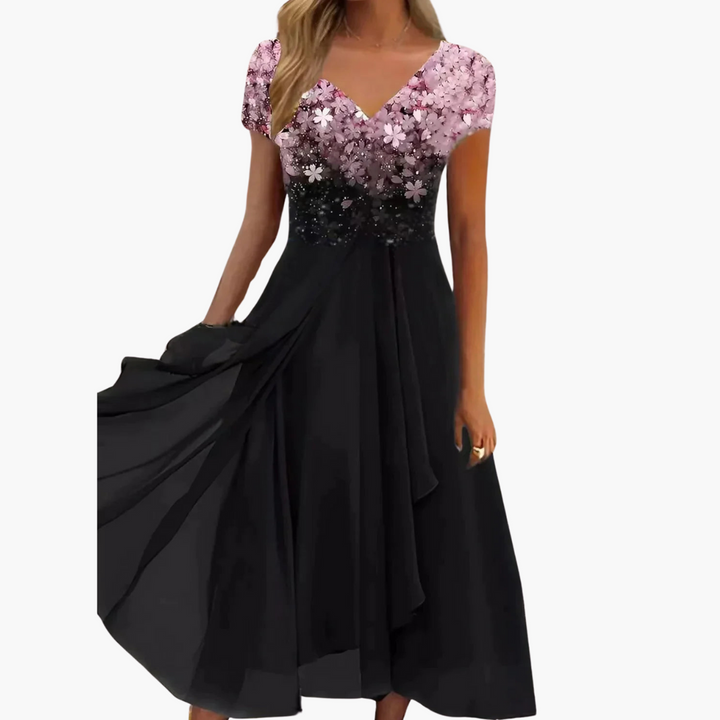 Robe midi pour femmes - Élégante avec paillettes et jupe en chiffon