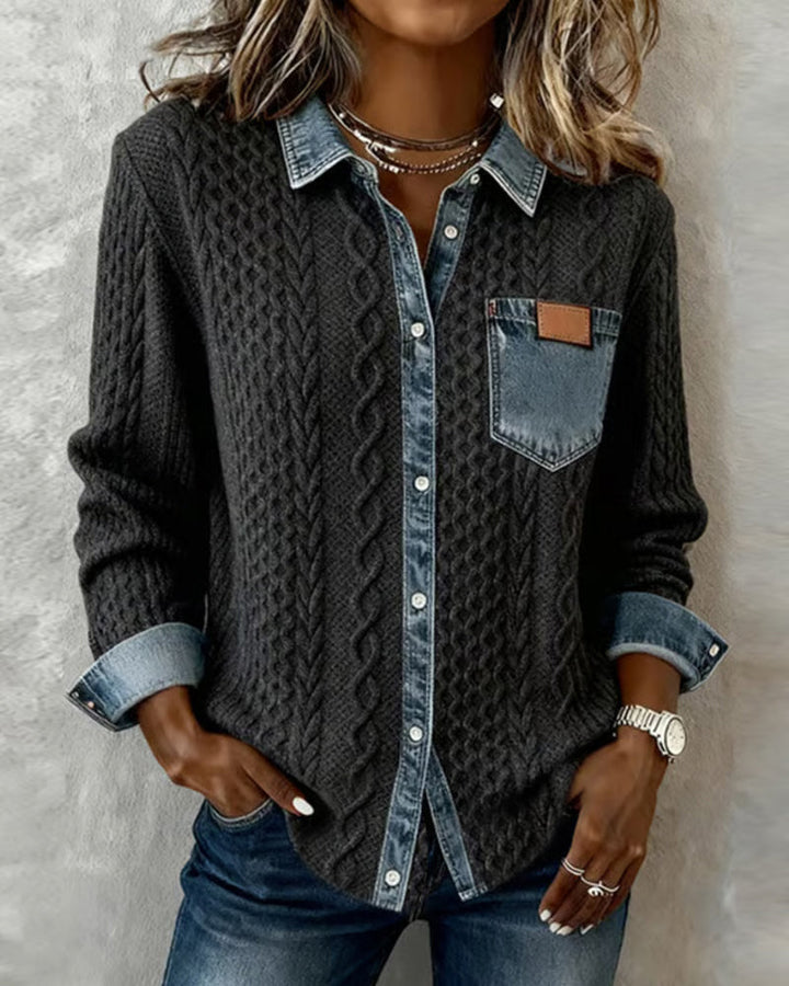 Lena | Chemisier chic en tricot pour femmes avec détails en denim