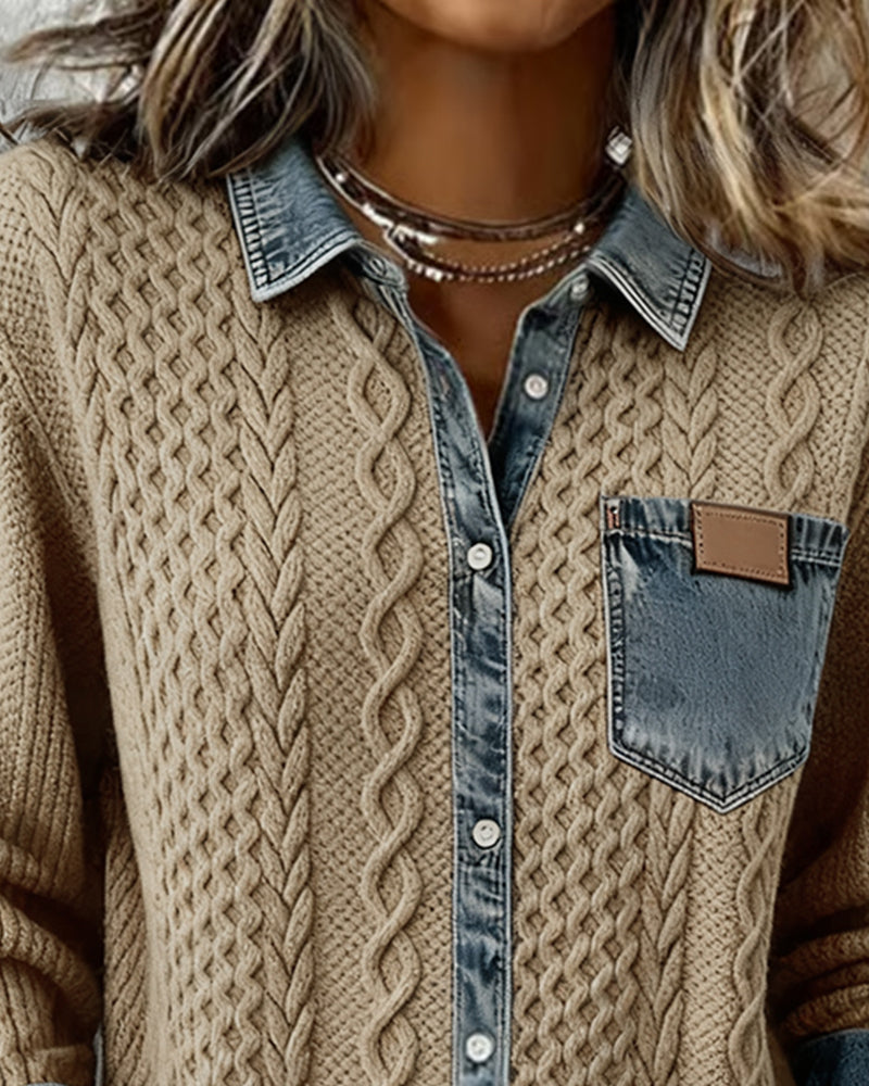 Lena | Chemisier chic en tricot pour femmes avec détails en denim