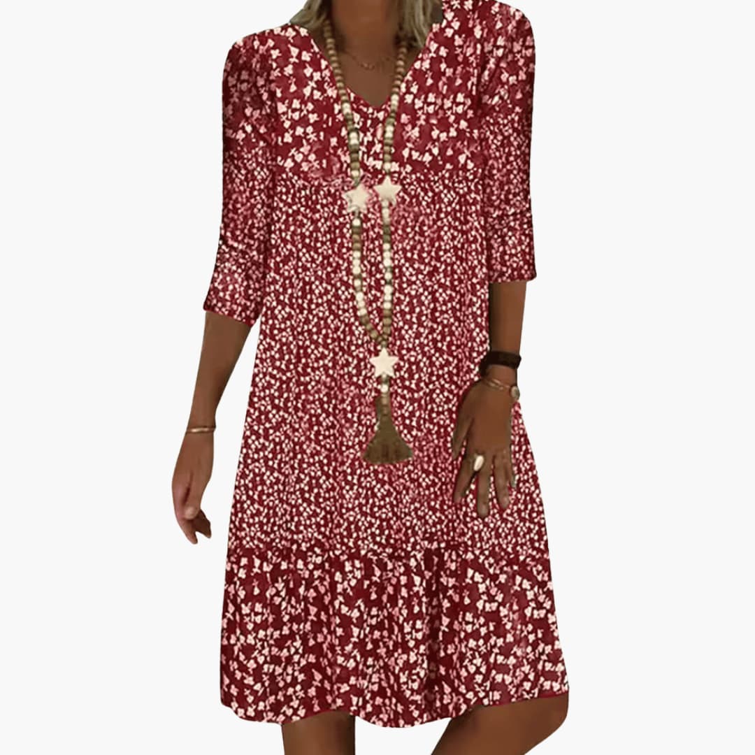 Robe midi pour femmes - Légère, motif floral & décolleté en V