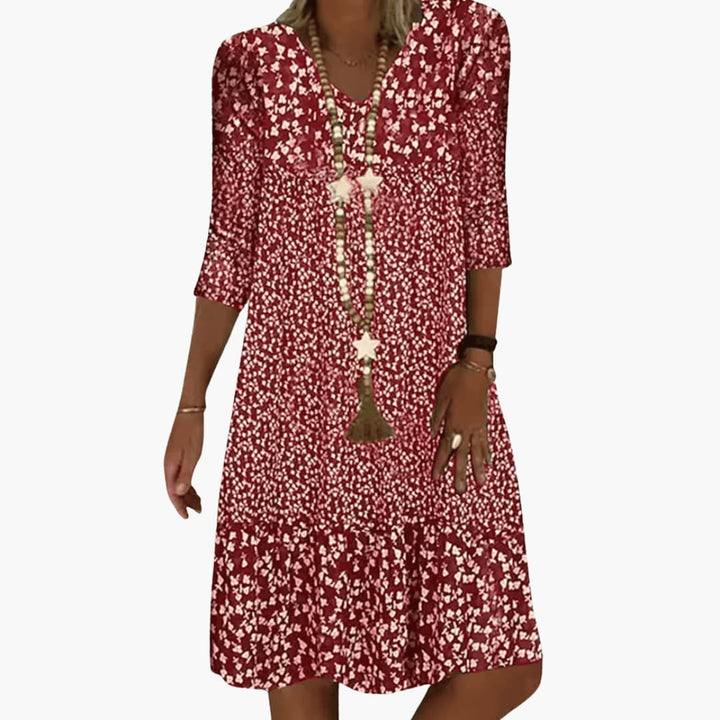 Robe midi pour femmes - Légère, motif floral & décolleté en V