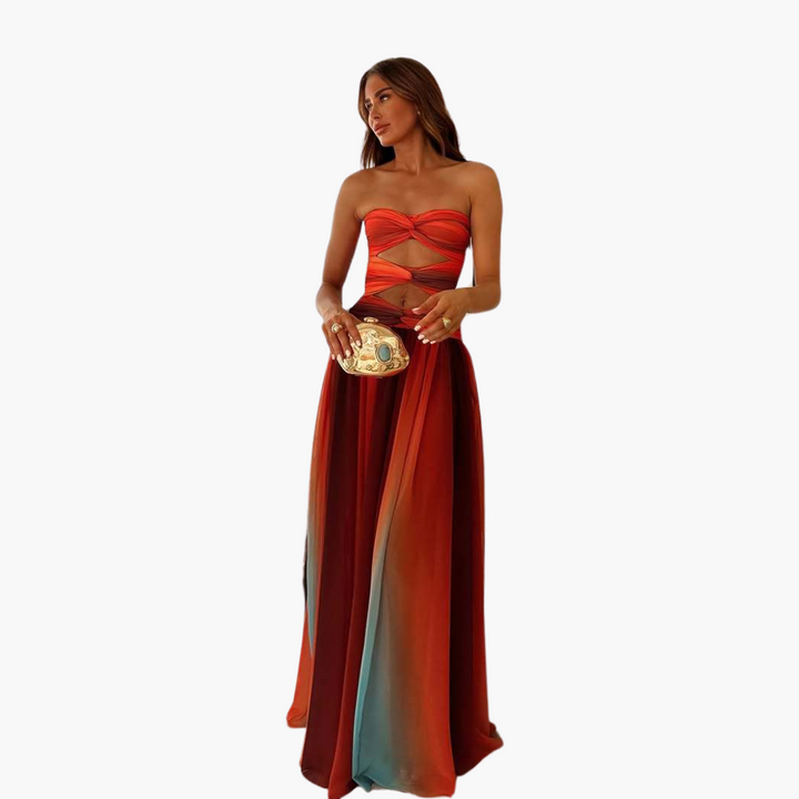 Robe Maxi Découpée Colorée pour Femmes - Bandeau & Dégradé
