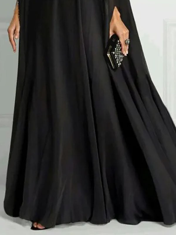 Robe longue ample à manches longues, à strass, à col rond
