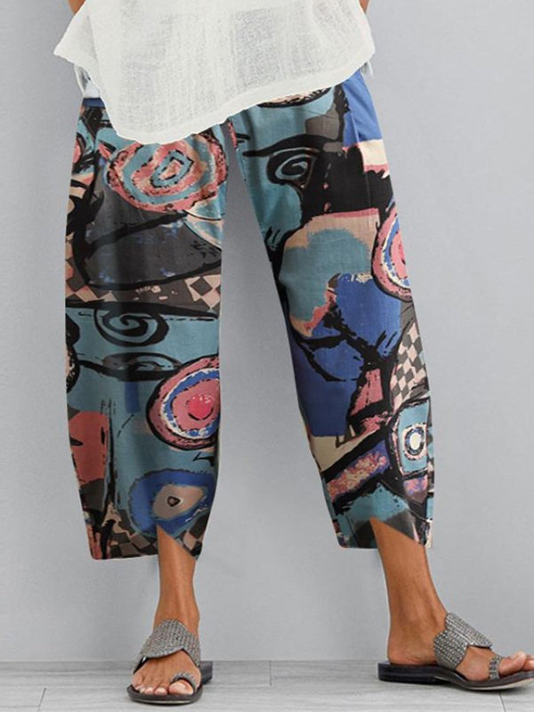Pantalon ample grande taille, à motifs figuratifs, à poches, à empiècements