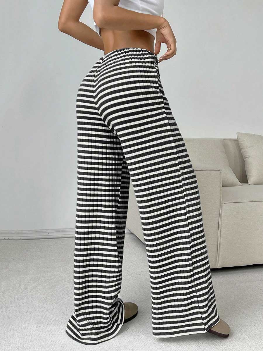 Pantalon rayé à taille élastique, taille haute, à cordon de serrage, à empiècements, couleur contrastée