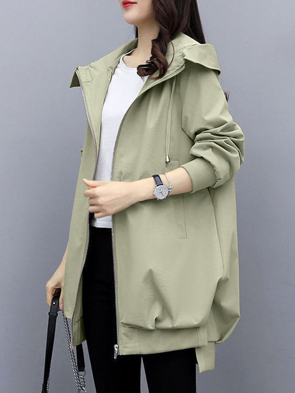 Décontracté ample 4 couleurs plissé fermeture éclair à capuche manches longues vêtements d'extérieur