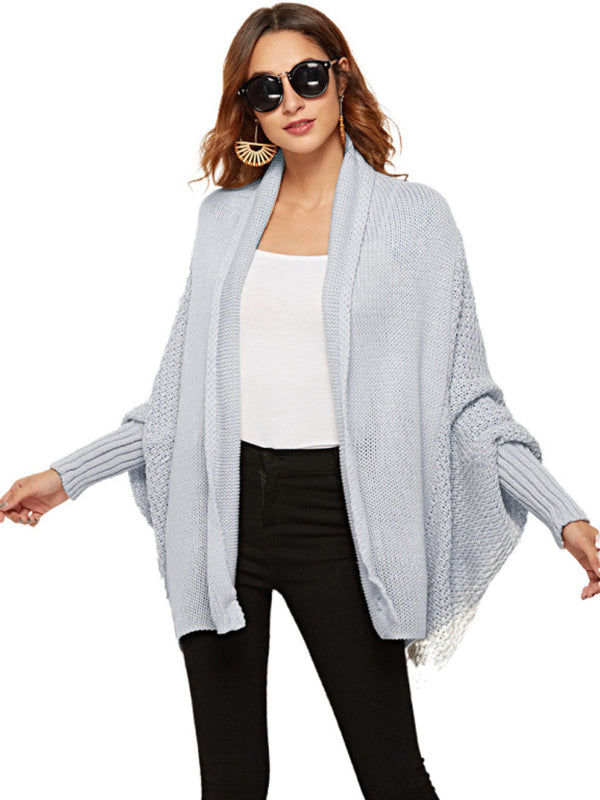 Cardigan décontracté ample à manches chauve-souris, couleur unie