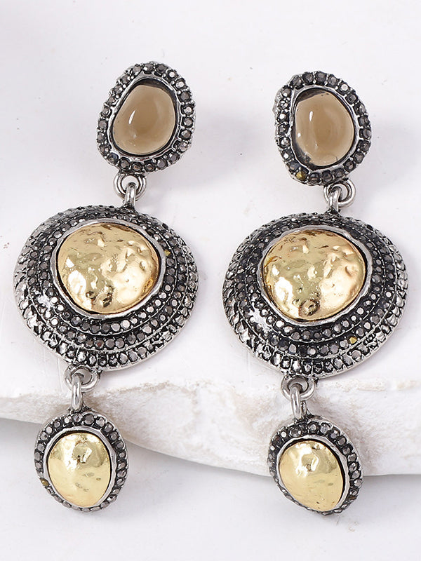 Boucles d'oreilles géométriques brillantes à chaîne, à strass
