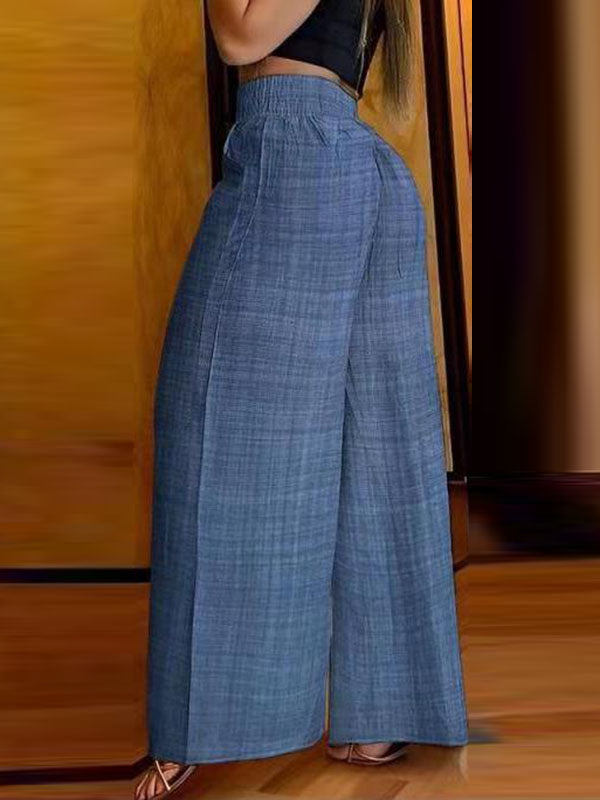 Pantalon ample plissé taille haute, à chaîne, à taille élastique