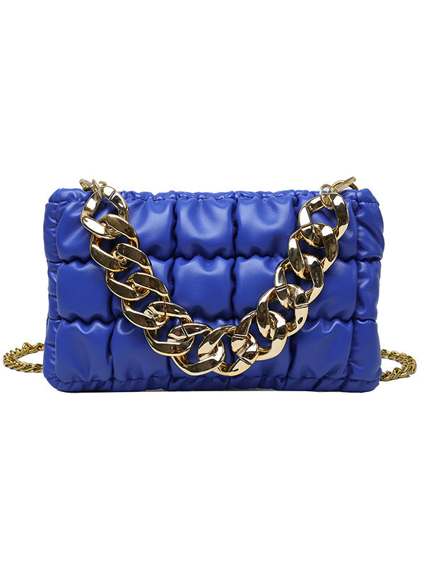 Sac bandoulière à chaîne, à carreaux, couleur unie