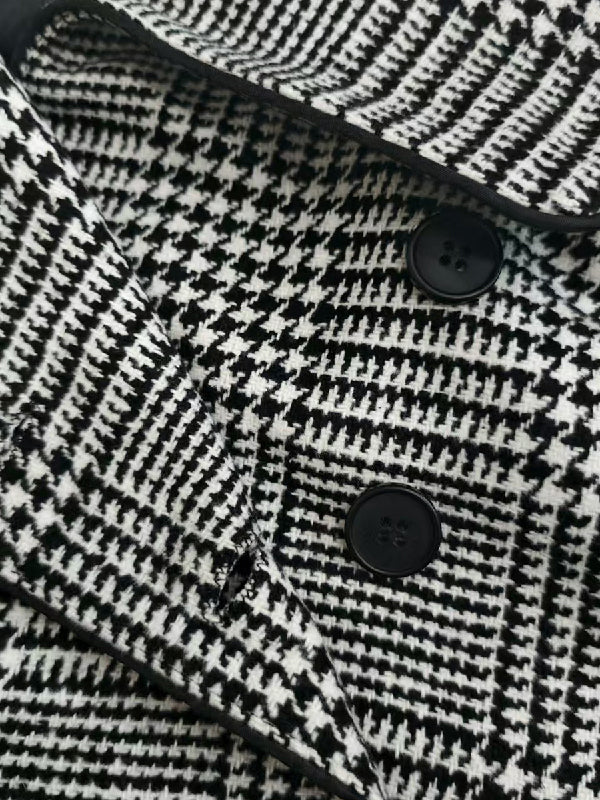 Veste ample asymétrique à manches longues, à motif pied-de-poule, à carreaux, à col montant