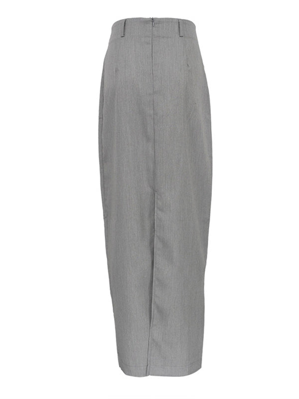 Jupe ample fendue dans le dos taille haute, sans ceinture, à empiècements, à fermeture éclair, couleur unie