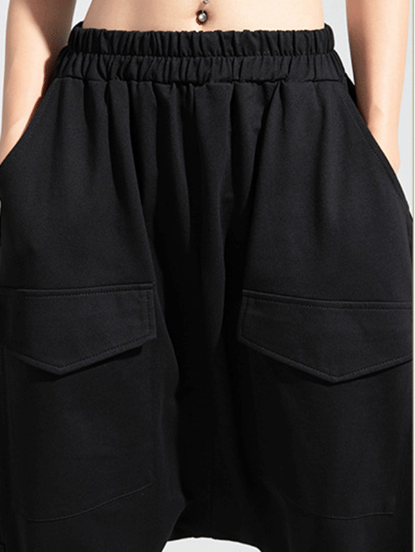 Pantalon sarouel uni ample simple avec fermeture éclair
