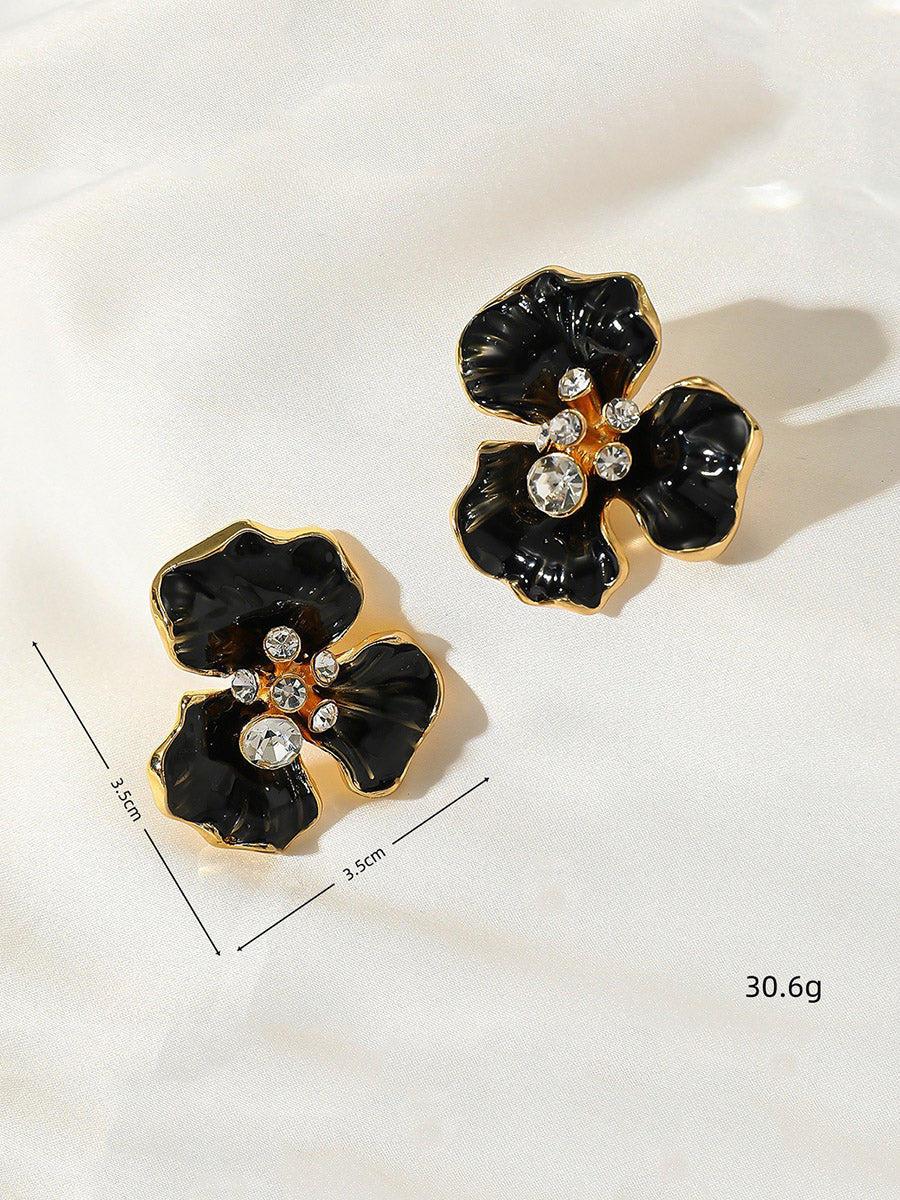 Boucles d'oreilles en forme de fleur, à strass