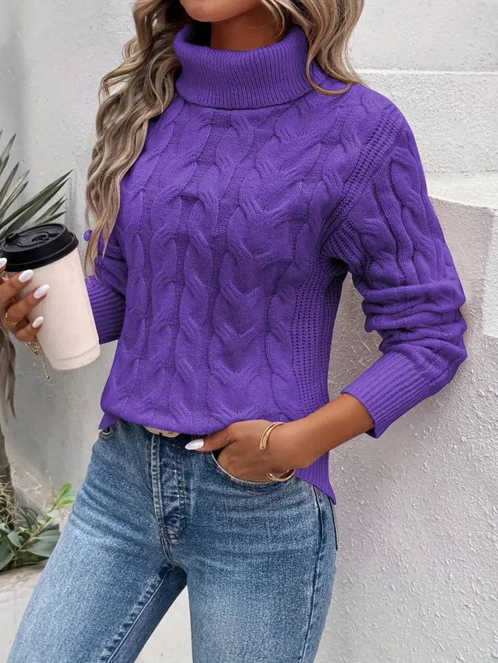 Mila – Pull à col roulé avec motif en torsades pour femmes