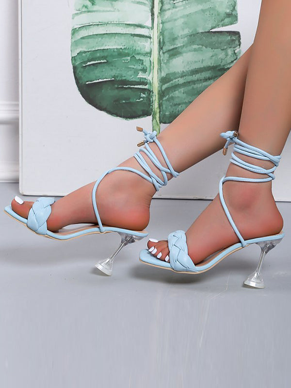 Sandales à talons à lacets, à bout ouvert, à empiècements, à bout carré