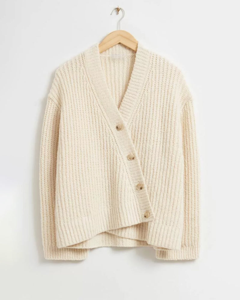 Cardigan asymétrique élégant et épuré avec boutons pour femmes