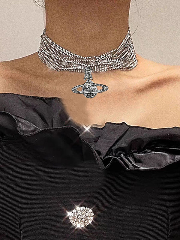 Collier géométrique brillant à chaîne, à strass