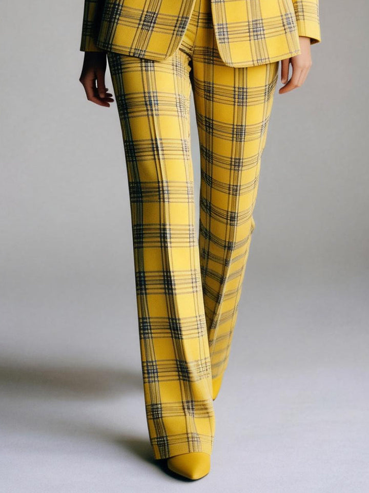 Pantalon ample coupe droite, à carreaux, à empiècements, couleur contrastée